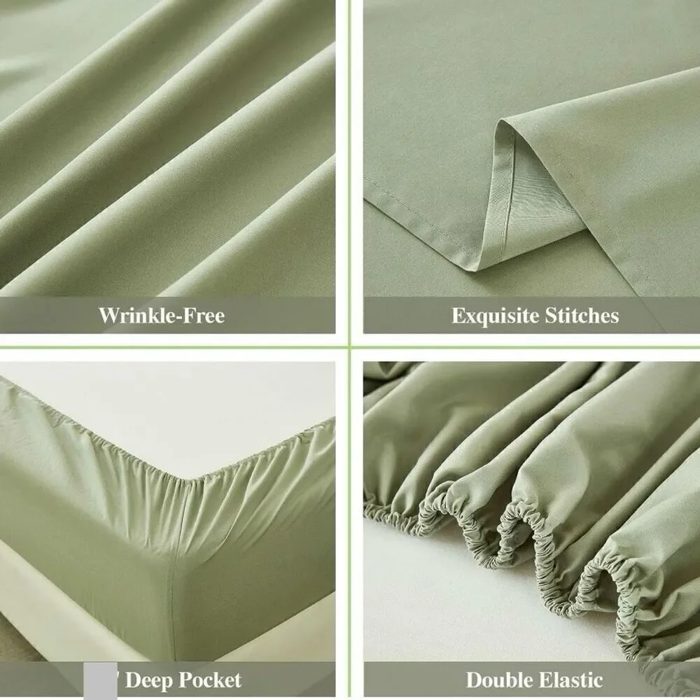NWT At Home Gorgeous King Green Sage 4 Pc Soft Wrinkle Free microfiber Sheet Set